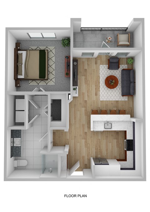 Floor plan for 1 bed, 1 bath, 661 sqft